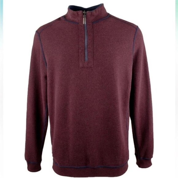 Tommy Bahama 2XLT Black Cherry Heather Flipshore Reversible Half Zip Sweater - Picture 4 of 9